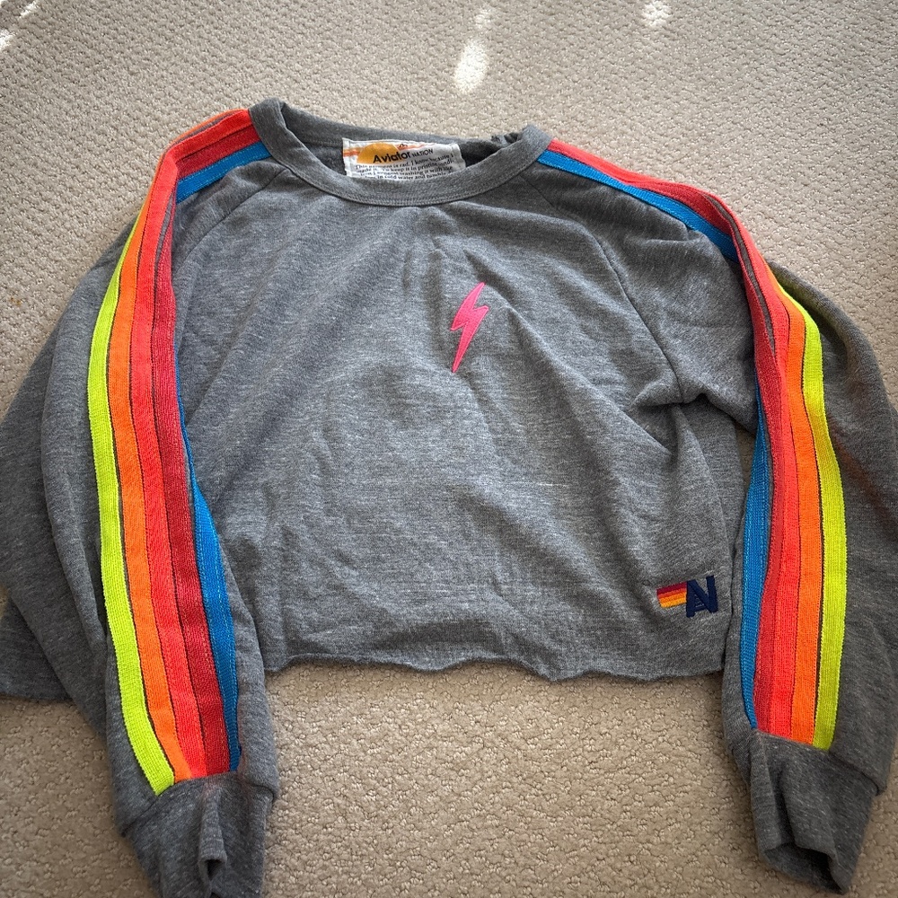 Grey Aviator Nation Cropped Sweatshirt